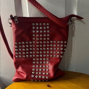 Crossbody Red Purse with Rhinestone Design